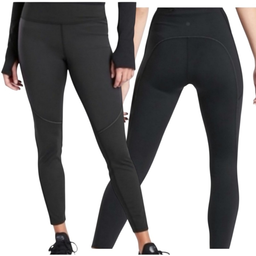 Athleta‎ Cold Front Hybrid Run Tight Black Reflective Leggings Women's M 511147